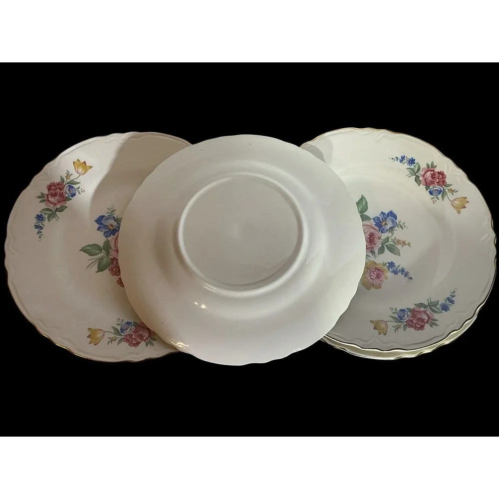 Vtg Set of 4 Floral Scio Hazel Pattern Dinner Plates Scalloped Rim Ceramic 9.25
